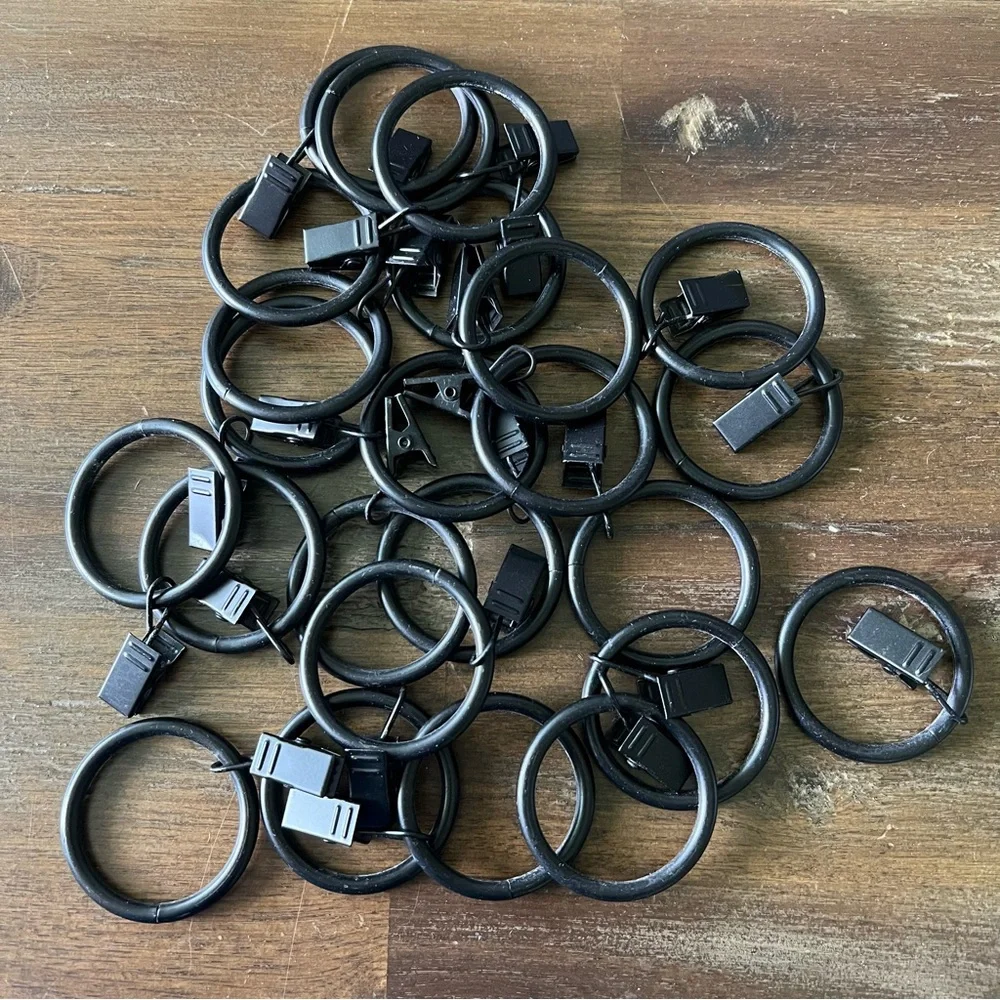Set of 28 round curtain clips dark metal EUC